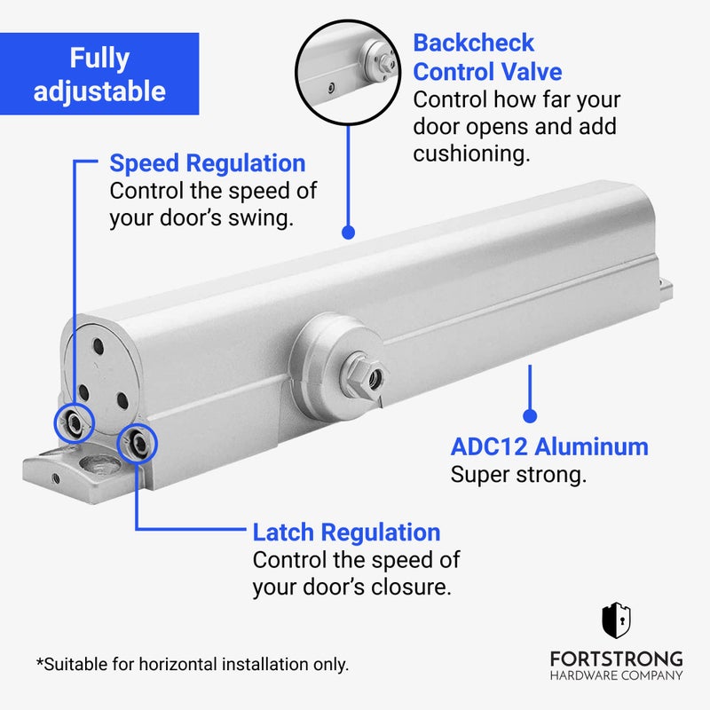FORTSTRONG Commercial Door Closer FH-8400 Heavy Duty Adjustable Grade 1 Standard Automatic Door Closing Hinge - ADA Compliant UL & CUL UL10C Listed - Aluminium Finish - High Traffic (Silver) - Image 3